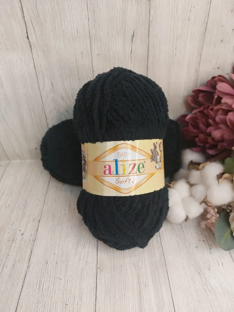 Пряжа для вязания Alize Softy (Ализе софти) 1 моток Цвет Черный
